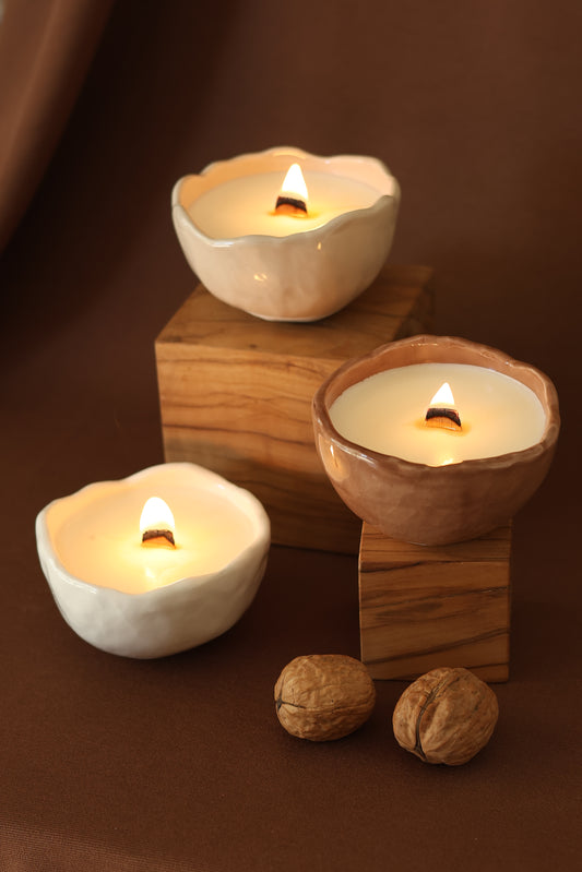 Trio Pottery Teddy - Candele in ceramica artigianale cozy palette